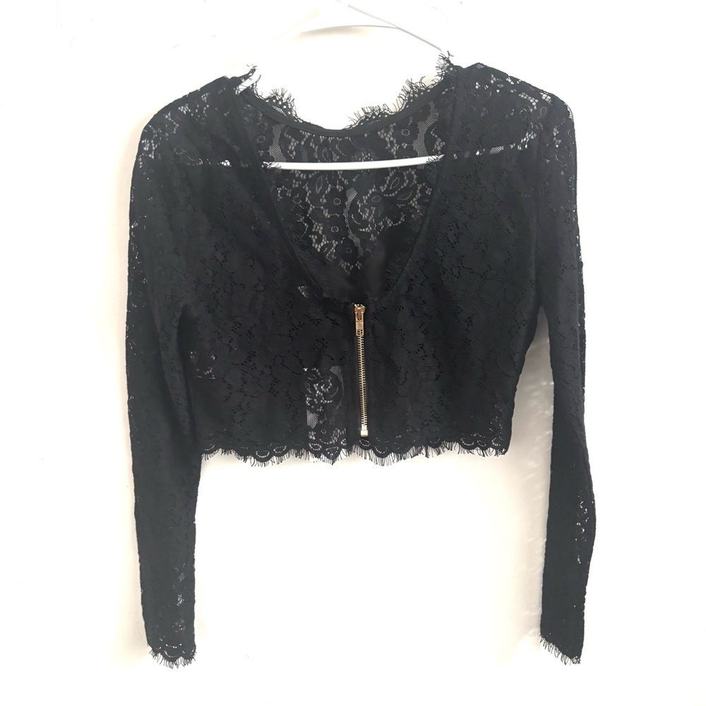 Whimsigoth Lace Crop Top Size Small Fairy Grunge Dark Romantic Zip Up Festival